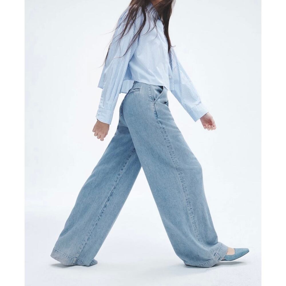 rag & bone Aurora Pleated Trouser Denim Winwood Size 29 Wide Leg Light Wash - Picture 2 of 10